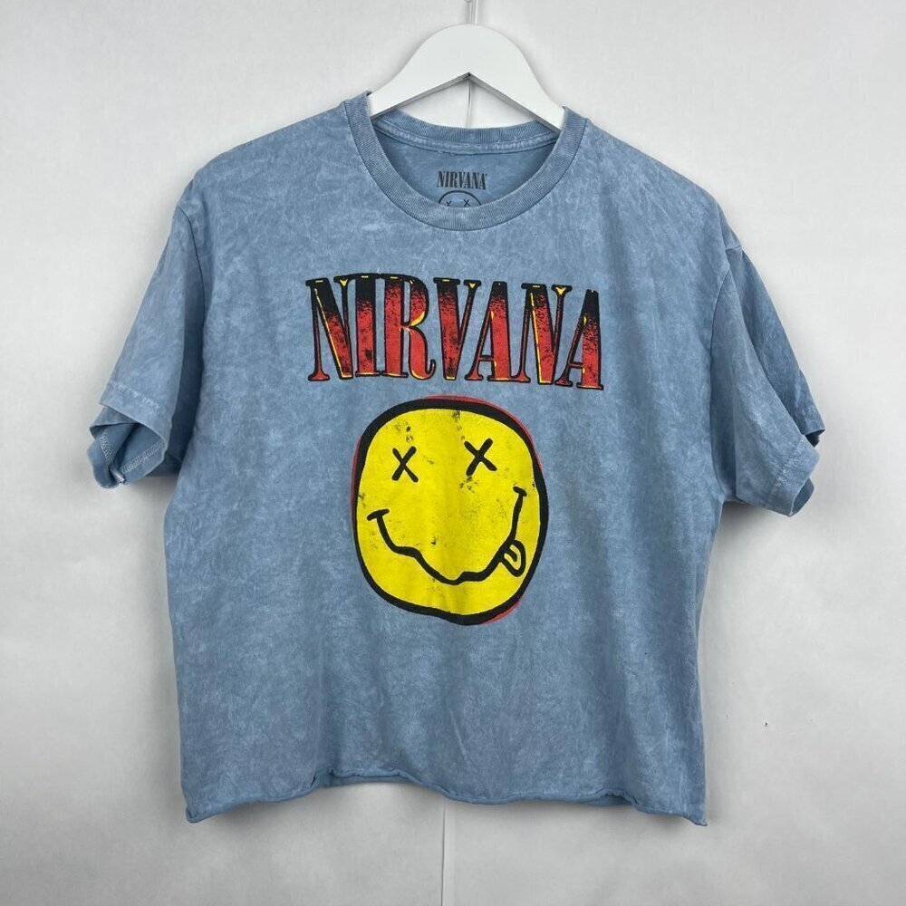Nirvana Nevermind Iconic Smiley Face Brushed Cotton Acidwash Band Tee Size Large
